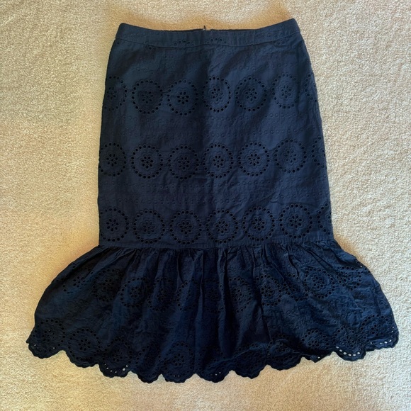 Boden Broderie Eyelet Skirt Navy Blue Size 6R Trumpet Mermaid Midi Cotton - Picture 13 of 13